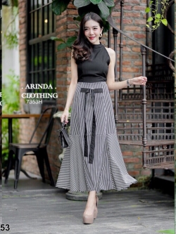 TW7353-เดรสแขนกุดลายริ้