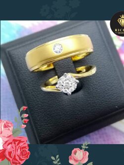 แหวนคู่ทองคำประดับเพชรแท้รวม 0.19 cts