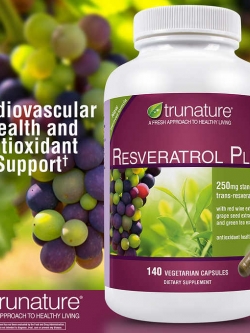 Trunature Resveratrol Plus สูตรใหม่มีเรสเวอราทรอล 250mg+สารสกัดเมล็ด/ผลองุ่น+สารสกัดจากไวน์แดง+ชาเขียว หมด 06/2027