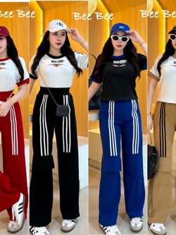 New Collection Set 2 ชิ้น m&m กางเกงแถบหน้ากระเป๋าหน้าสุดชิค Freesize