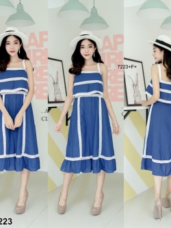 เดรสสายเดี่ยว ระบายอก ชายระบาย แต่งเทปลูกไม้