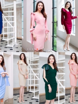 Dress ชุดกเรสแขนยาว ผ่าแขนผูกโบว์ปลายแขน เนื้อผ้าซาร่าสีพื้น เพิ่มดีเทลเก๋ แต่งผูกโบว์ไหล่ สำเนา