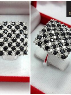 แหวนทองคำขาวประดับนิลดำแท้ 0.72 cts และเพชรเบลเยี่ยมแท้ 0.72 cts