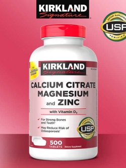 Kirkland Calcium Citrate 500 เม็ด - มีแคลเซียม 500mg พร้อมวิตามินดี แมกนีเซียมและสังกะสี หมดอายุ 07/2027