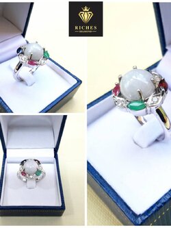 แหวนทองคำแท้ประดับหยกขาวและพลอยนพเก้าแท้