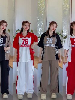Bee Bee Shop ชุดเซตมาใหม่ พร้อมส่งค่ะ #ผ้าวูเวฟ สาวผอม สาวอวบใส่สบาย Set2ชิ้น เสื้อโอเวอร์ไซส์+กางเกงขายาวคาโก้ มีกระเป๋า2ข้างใช้งานได้จริง ทรงสวยใส่สบาย ขนาด อก 32-40 เอว24-34สะโพก 36-44 กางเกงยาว39