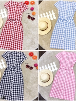 TW6346-เดรสสก็อตผูกเอว