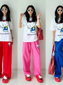 New Collection !!!! Hello Kitty Set เซตเสื้อยืดคอกลมแขนสั้น ทรง Oversize