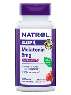 Natrol Melatonin 5mg 250 เม็ด วิตามินหรือฮอร์โมนช่วยให้นอนหลับ ชนิดอม รสสตรอบอรี่ หมดอายุ 09/2026