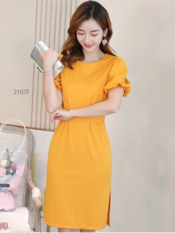 เดรสสั้น ไหล่ตุ๊กตา สีเหลือง