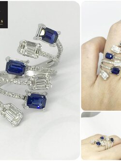 แหวนพลอยสวิสบลูโทปาซสีน้ำเงินแท้ประดับเพชรแท้น้ำหนักพลอยรวม 1.72 กะรัต