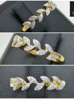แหวนใบมะกอกประดับเพชรแท้ 0.07 cts