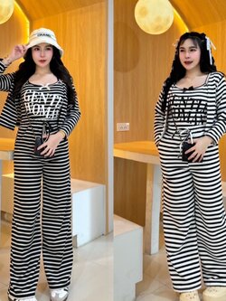 New collection💫New collection💫 ชุดเซต3ชิ้น สายเดี๋ยว+เสื้อคลุม กางเกงขายาว ผ้าร่องยืดเยอะ ใส่สบายสุดๆ✨ อก32-38 เอว24-34 สพ44 กางเกงยาว39