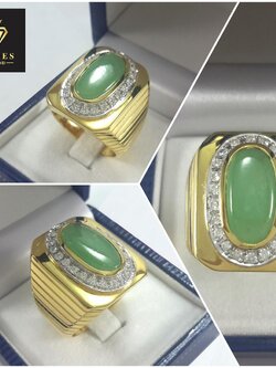 แหวนหยกพม่า 7 กะรัต ล้อมเพชรเบลเยี่ยมแท้ 44 ตัง