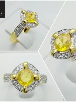 แหวนพลอยบุษราคัมล้อมเพชรแท้ ทองคำแท้ 18K