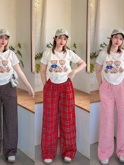 เซตเสื้อเอวย่น น้องหมีขาว กางเกงขายาวผ้าไหมอิตาลี่ อก32-38 (เอว24-34 สพ44 กางเกงยาว40