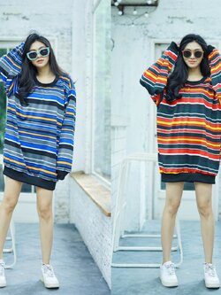 Dress Sweater Striped pattern !!! เดรสแขนยาวกันหนาว ผ้าลายทาง