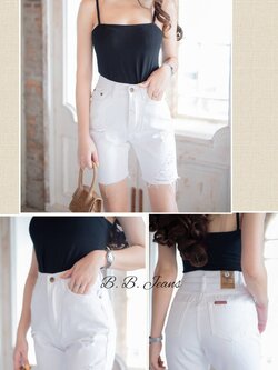 กางเกงยีนส์ 3 ส่วน สีดำ ปาดข้าง-BB16