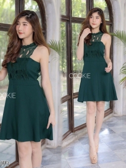 เดรสเเขนกุด คอปีนลายลูกไม้