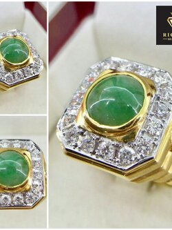 แหวนหยกพม่าแท้ประดับเพชรเบลเยี่ยมแท้