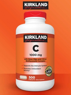 Kirkland Vitamin C 1000mg with Rose Hips วิตามินซี ผสมไบโอฟลาโวนอยด์และกุหลาบป่า ต้านหวัด ลดรอยดำ ผิวกระจ่างใส 500 เม็ด หมดอายุ 10/2028