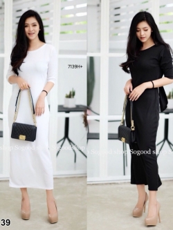 TW7139-เดรสยาวผูกโบว์หลัง