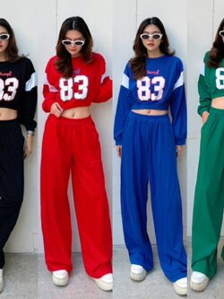New Collection !!!! Crop Top Style Set เซทเสื้อครอปคอกลมแขนยาวใส่ซกชายและปลายแขน