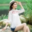 เสื้อแขนสี่ส่วน เนื้อดี ใส่สบาย รหัส WF 47. สีขาวลายปักดอก