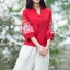 เสื้อผ้าลินิน สีแดง ลายปัก รหัส BR 69 สินค้าพร้อมส่ง