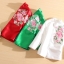 เสื้อผ้าไหมสีเขียว ปักลายดอกโบตั๋น รหัส WTD 180 สินค้าพร้อมส่ง