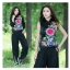 เสื้อแขนสั้นผ้าฝ้ายลายดอก เนื้อดี ใส่สบาย รหัส BD 76 สีดำ