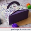 โปรโมชั่น//กล่องจัตุรัส หูหิ้ว 14x14x6.5 สีม่วง ลายดอกไม้
